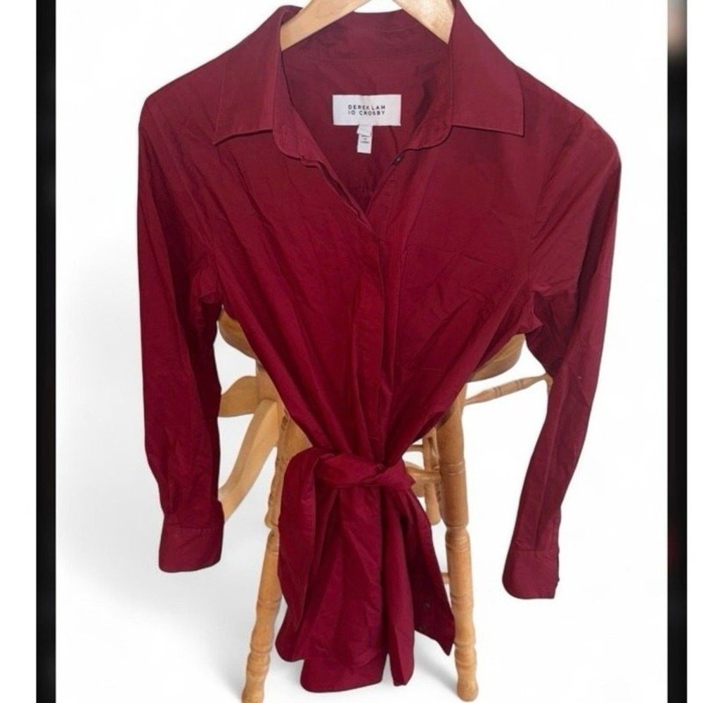 Women's Burgundy Derek Lam 10 Crosby Long Sleeve Charlotte Shirt Dress Sz 4